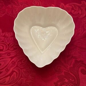 Belleek Heart-Shaped White Ceramic Bowl